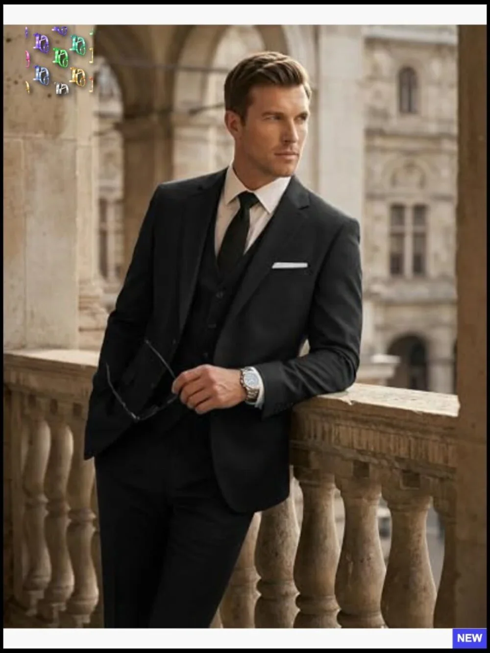 Slim Fit Three Piece Suit Set with Tie Classic Modern Business Wedding Attire
